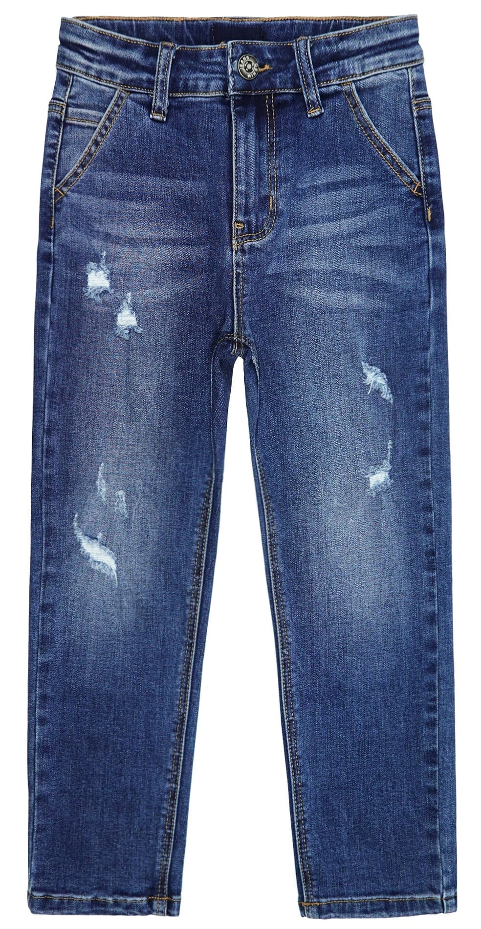 KIDSCOOL SPACE Boy Jeans,Big Kid Ripped Elastic Band Inside Slim Fit Denim Jeans Pants,Blue,7-8 Years